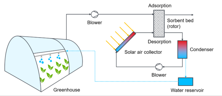Solar water recovery system to reduce the water demand for the irrigation of cultivated plants in agriculture